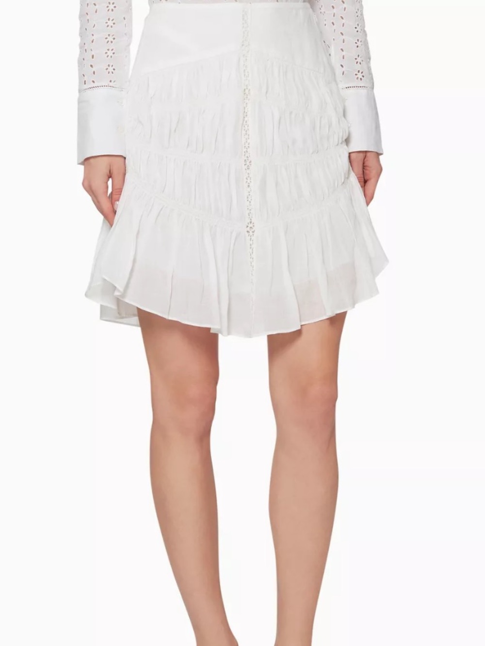 ISABEL MARANT Sidney Lace Ruffled Hem Cotton Skirt in White Size 40 EU or Large
